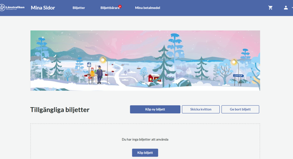 Startsidan på Länstrafikens tjänst Mina Sidor