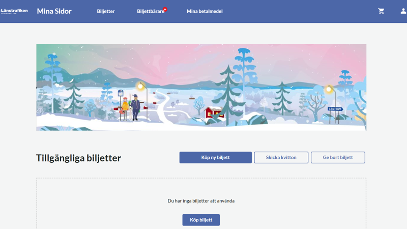 Dashboard on Länstrafiken's service My Pages
