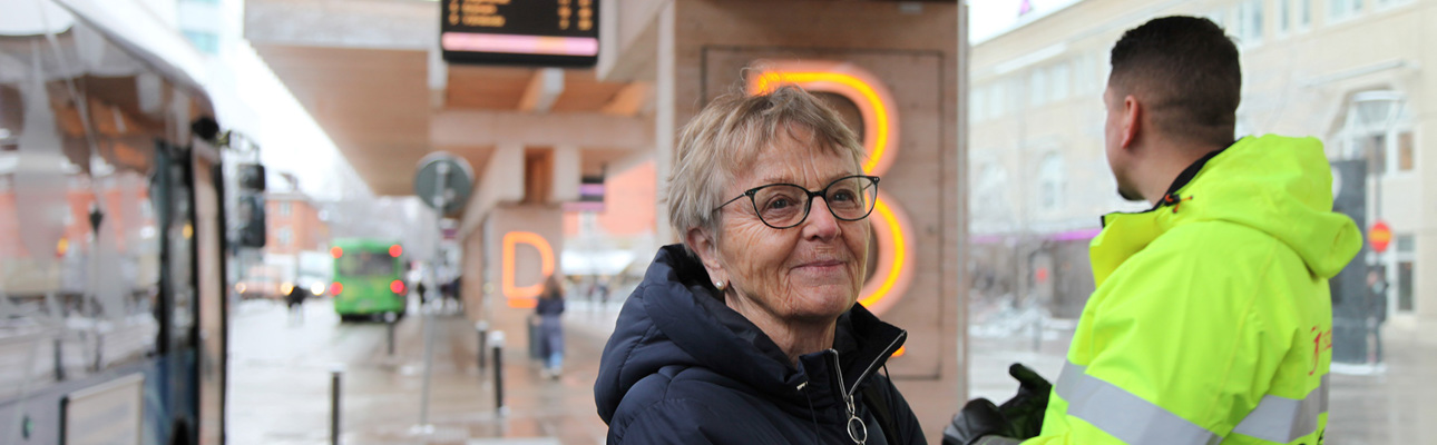 A woman smiling